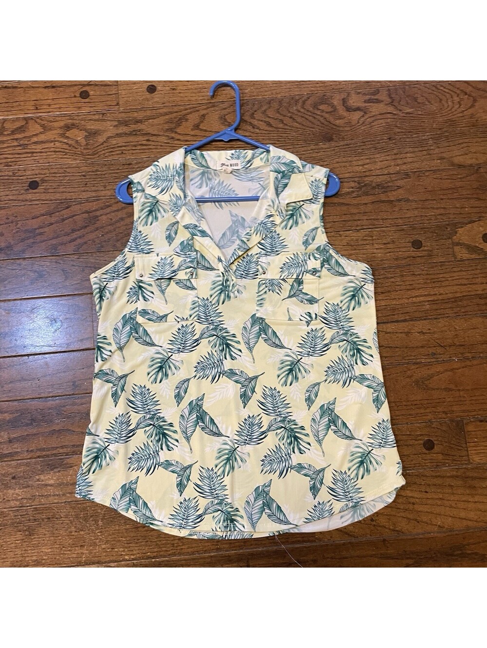 Blue Mood Sleeveless Mariner Shirt Womens Large Floral Green V-Neck Stretch